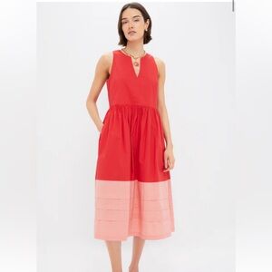 Tuckernuck Poppy and Coral Colorblock Cotton Elsie Dress in Large